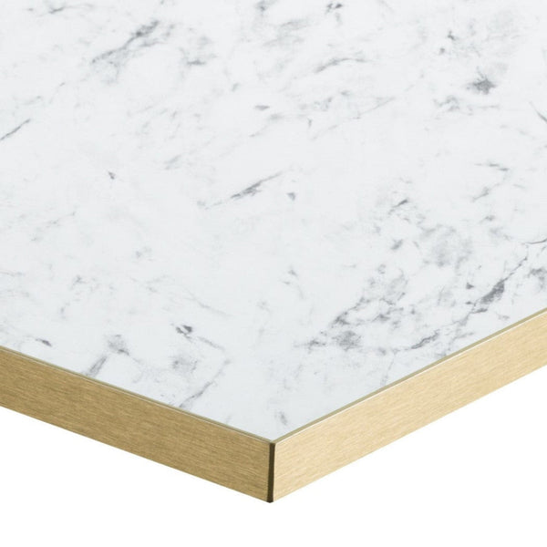 White Carrara Marble Gold Edge Laminate Restaurant Table Top - 25mm