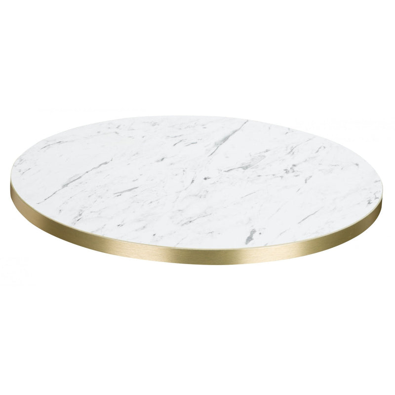 White Carrara Marble Gold Edge Laminate Restaurant Table Top - 25mm