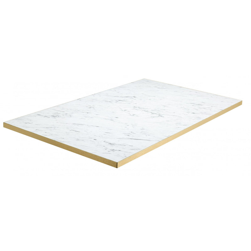 White Carrara Marble Gold Edge Laminate Restaurant Table Top - 25mm