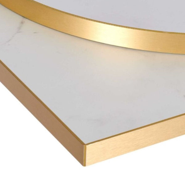 White Crystal Marble Gold Edge Laminate Restaurant Table Top - 25mm