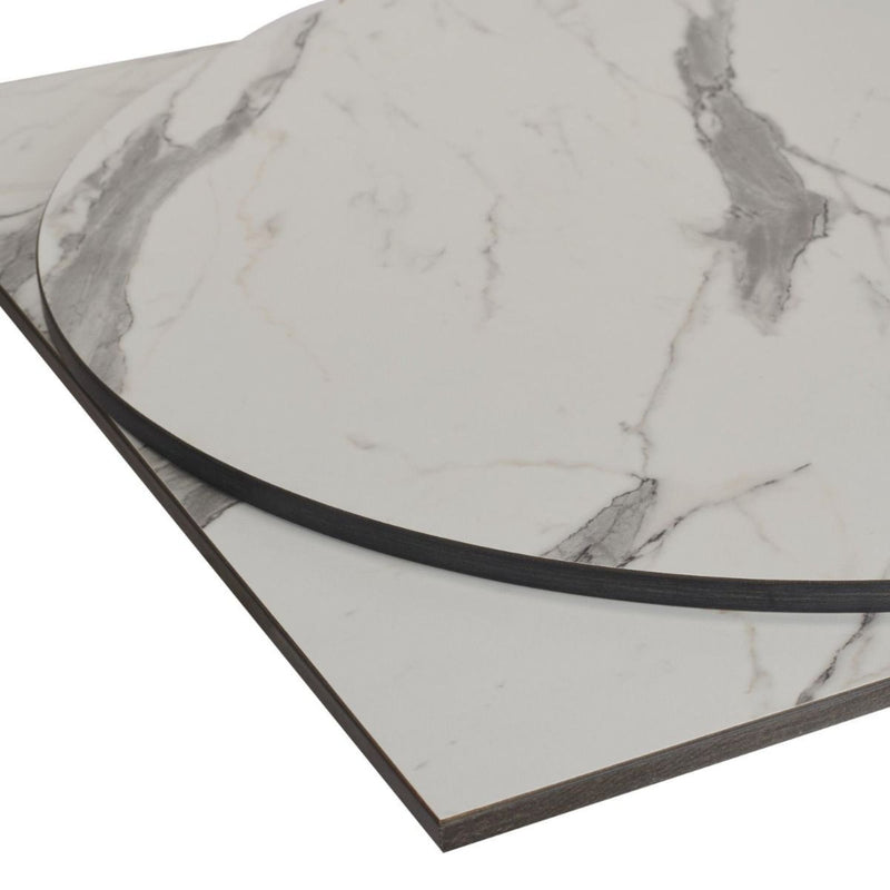 White Carrara Marble Outdoor Laminate Restaurant Table Top - 12mm